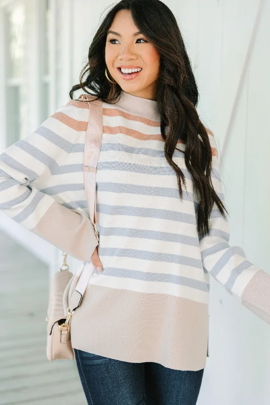 New Markdowns Fate: Make Your Day Taupe Brown Striped Sweater
