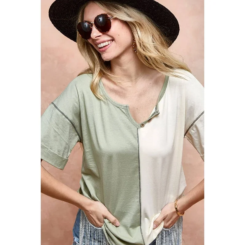 Weekend Deals You Can't Resist Cotton Span Knit Color Block, Sage/Cream