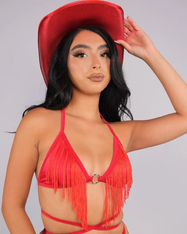 Bargain Prices Rolita Couture X RW Red Fringe Wrap Top