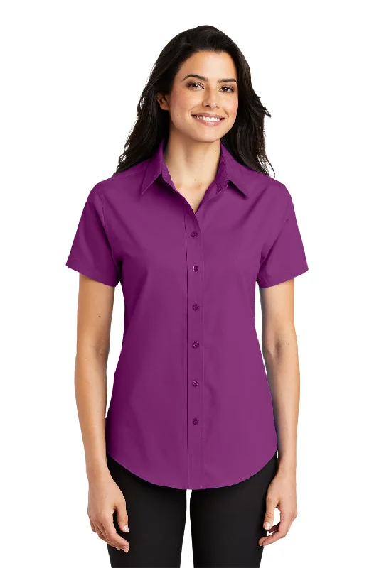 Bargain Prices Port Authority Womens Easy Care Wrinkle Resistant Short Sleeve Button Down Shirt - Deep Berry Purple - Closeout