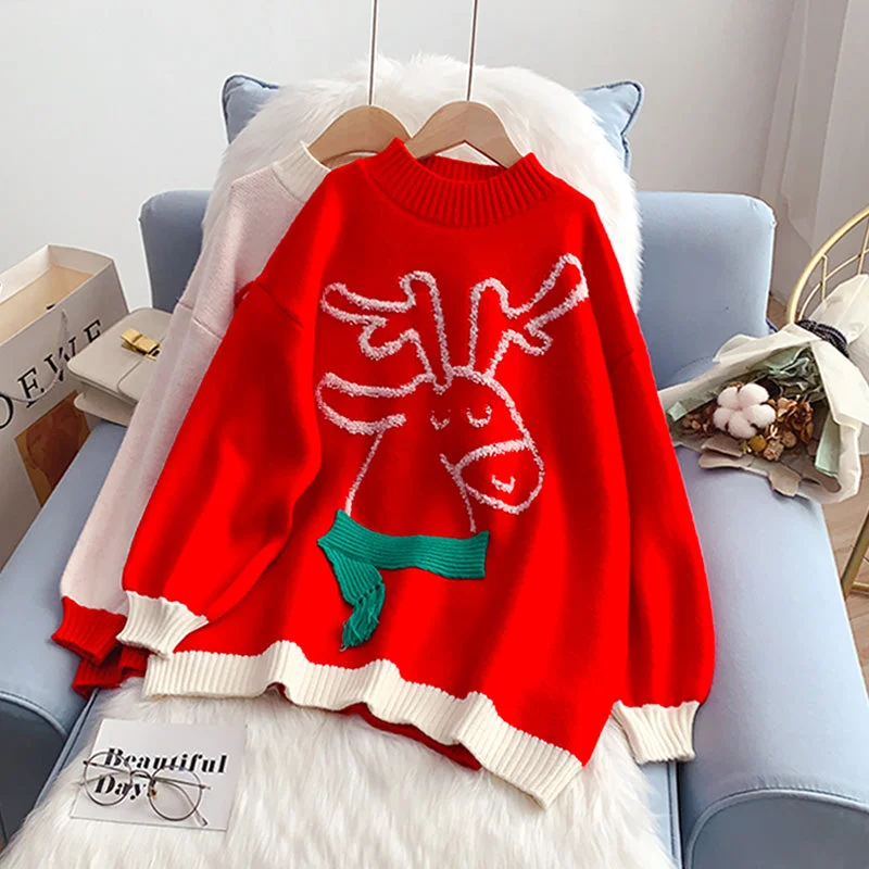 Great Deals Christmas elk sweater new bottomed sweater top  5233