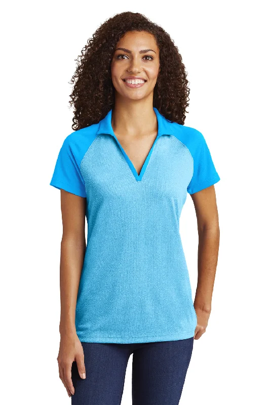 New Arrival Sport-Tek Womens RacerMesh Moisture Wicking Short Sleeve Polo Shirt - Heather Pond Blue/Pond Blue - Closeout