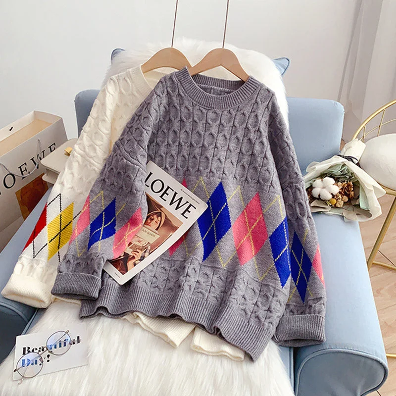 Special Offer Vintage Lingge jacquard sweater, lazy and advanced  5227