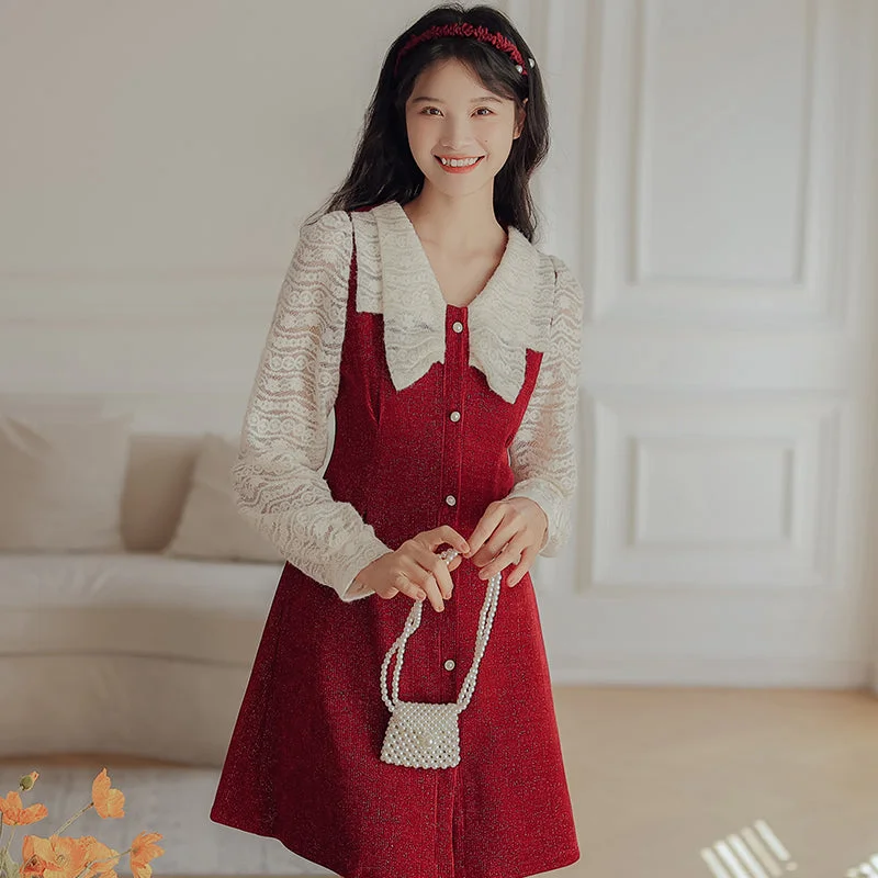 Weekend Offers That Delight Lace Bow Sweater Dress (2 Colors)