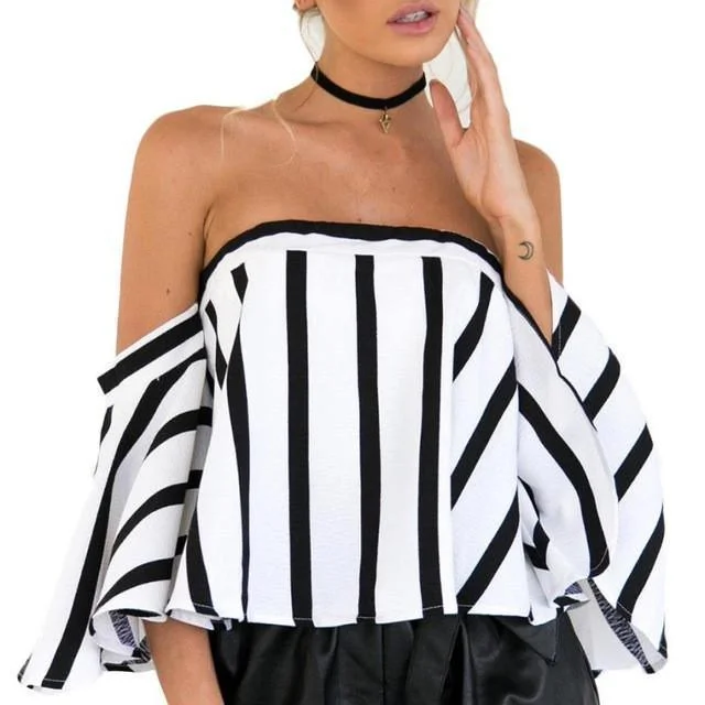 Sale Event Ladies Crop Top Striped Casual Off the Shoulder Women Blouse