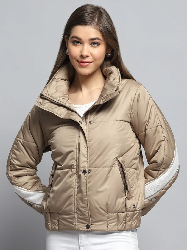 Time-Limited Offer Women Beige Solid Collar Full Sleeve Jacket