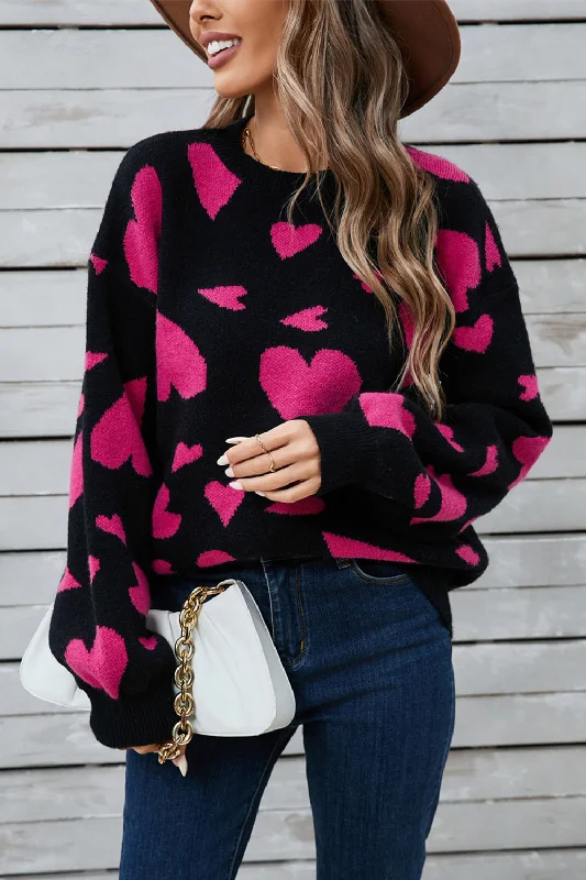 Online Exclusive Angel Wings Heart Contrast Round Neck Long Sleeve Sweater