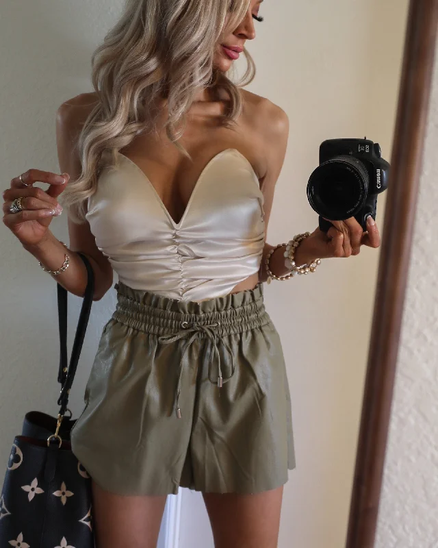 Midnight Madness Sweetheart Ivory Satin Crop Top