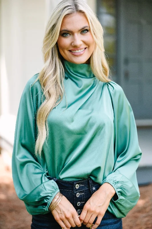 Overstock Clearance Embrace The Joy Dark Sage Satin Blouse