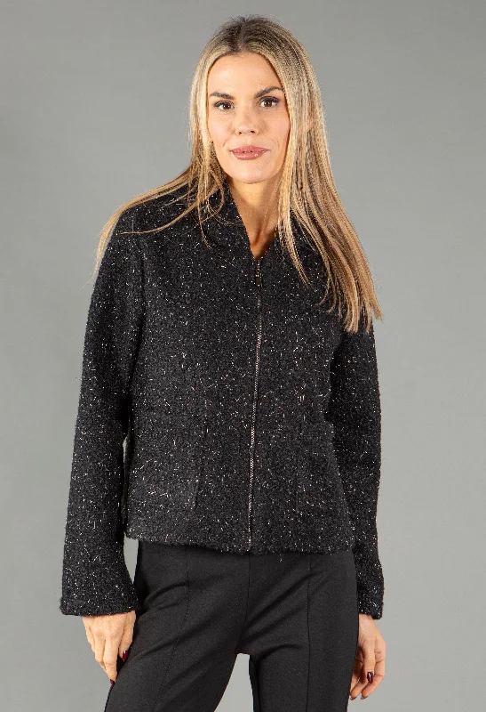 Exclusive Preview Foiling Detail Zip Up Boucle Jacket