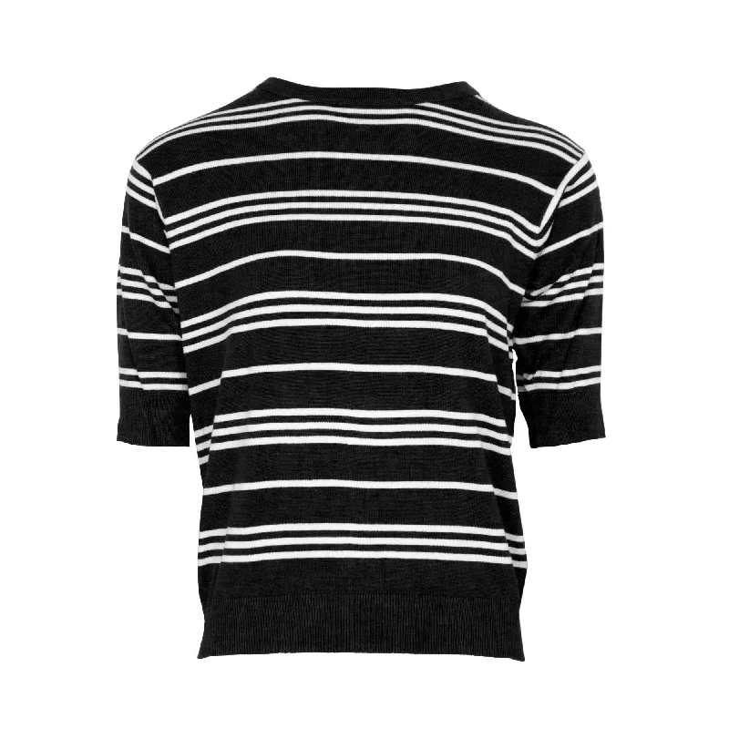 Bargain Bin Plaited ¾ Sleeve Stripe Top - Black & White