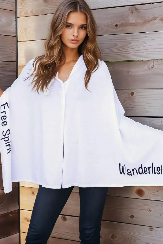 Act Fast Zen Blend Poncho Convertible Wrap with Stitched Embroidery Sayings