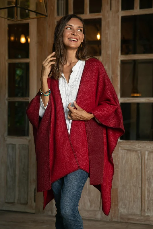 Weekend Discounts to Relish Andean Vistas in Wine Reversible Alpaca Blend Ruana in Tomato and Wine Weekend Discounts to Relish Andean Vistas in Wine Reversible Alpaca Blend Ruana in Tomato and Wine
