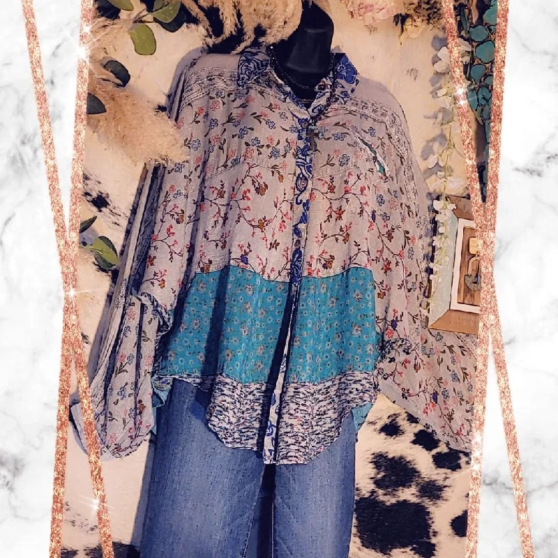 Super Deal Mix Media Printed Patchwork Design Top