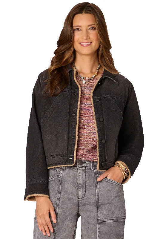 New Markdowns Sherpa Lined Cropped Hem Denim Jacket