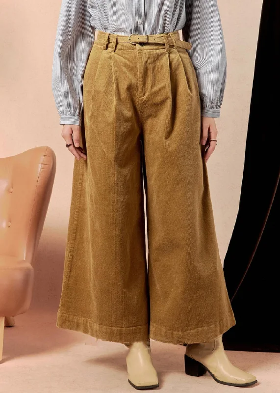 Great Deals Modern Khaki Pockets High Waist Corduroy Wide Leg Pants Winter