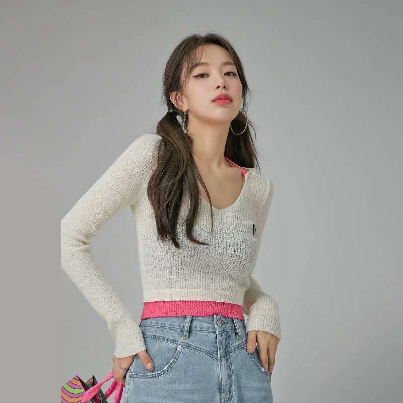 Exclusive Deal Color neck Wrap Knit sweater
