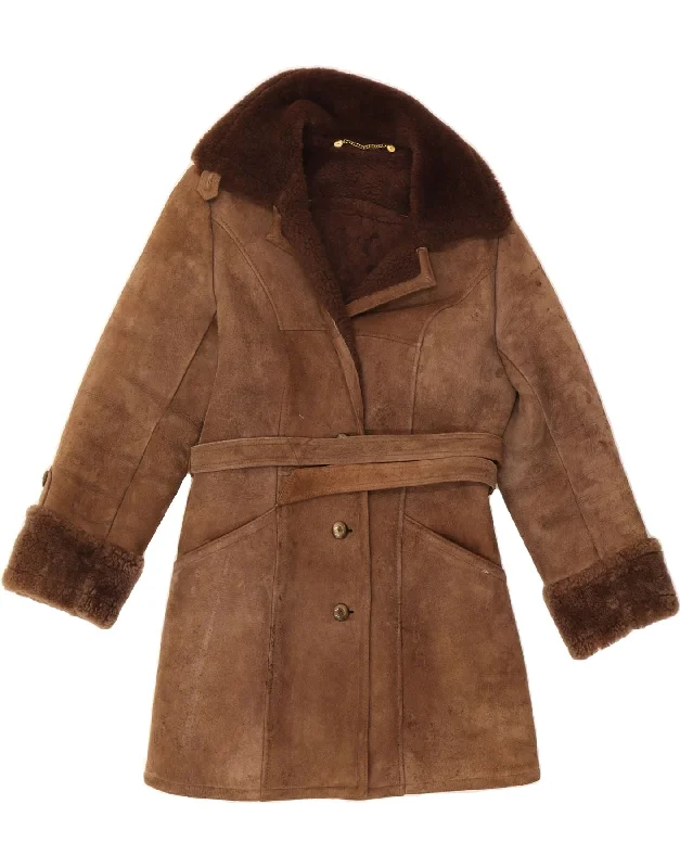 Anniversary Sale VINTAGE Womens Suede Sherpa Jacket UK 14 Large Brown Leather