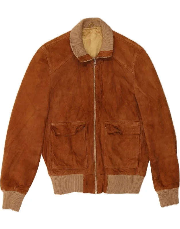 Reduced Prices VINTAGE Womens Suede Bomber Jacket IT 50 XL Brown Suede