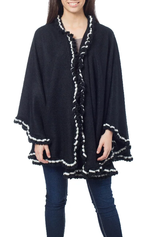 Savings Event Andean Snow Princess in Black Alpaca Blend Cape