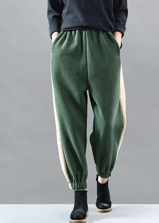 Flash Sale Diy Green Elastic Waist Patchwork Jogging Winter Pants