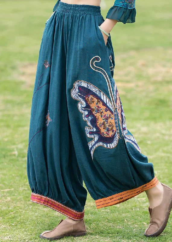 Major Savings Modern Peacock Blue Patchwork Linen Wide Leg Pants