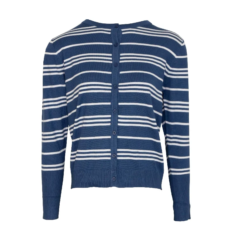 Limited Time Discount Plaited Cardigan Stripe  - Navy & White