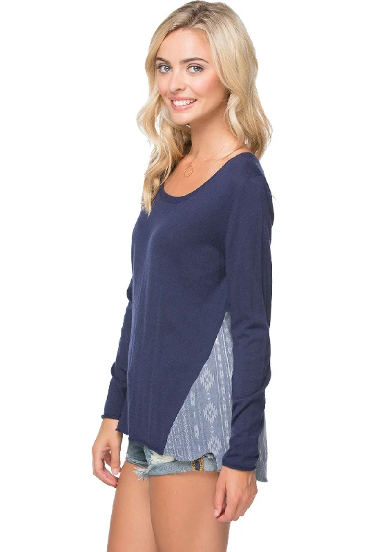 Weekend Discounts to Love Cross Back Pullover Sweater Knit - with Woven Mix Panels