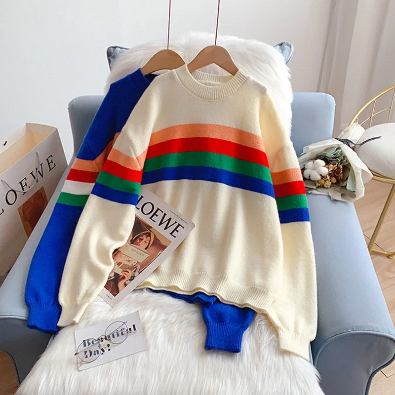 Online Specials Contrast striped sweater college sweater top  5214