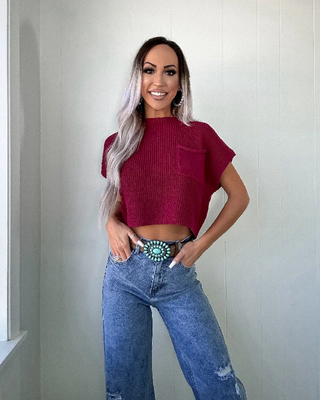 Weekend Offers That Delight Breaking Boundaries Mock Neck Crop Sweater - Maroon