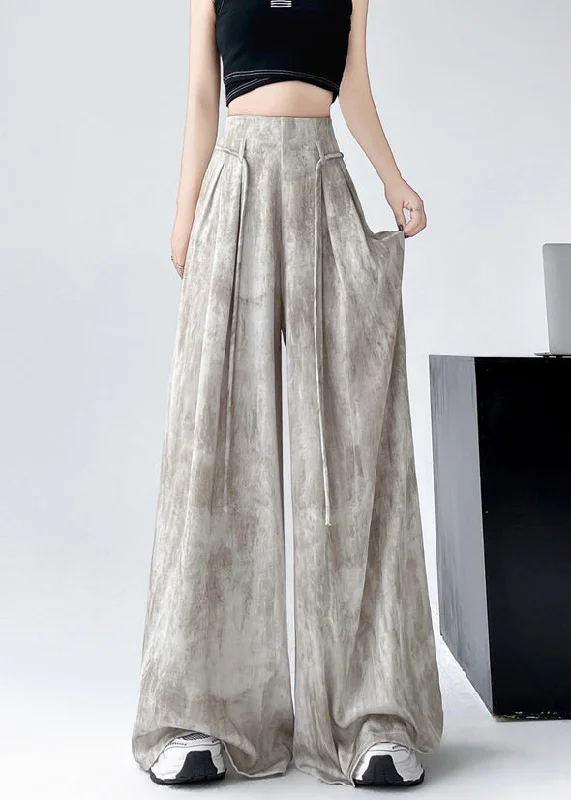 Savings Event Stylish Apricot Tie Dye High Waist Ice Silk Wide Leg Pants Summer