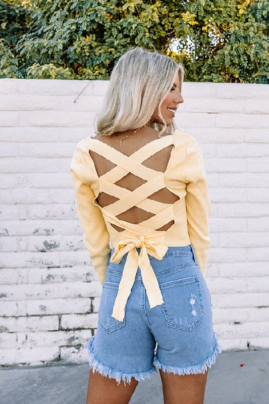 Exclusive Preview Summer Of Fun Lace Up Crop Top In Yellow