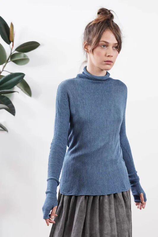 Super Bargain Blue Turtleneck Baraka knitted Bamboo shirt with Long Sleeves