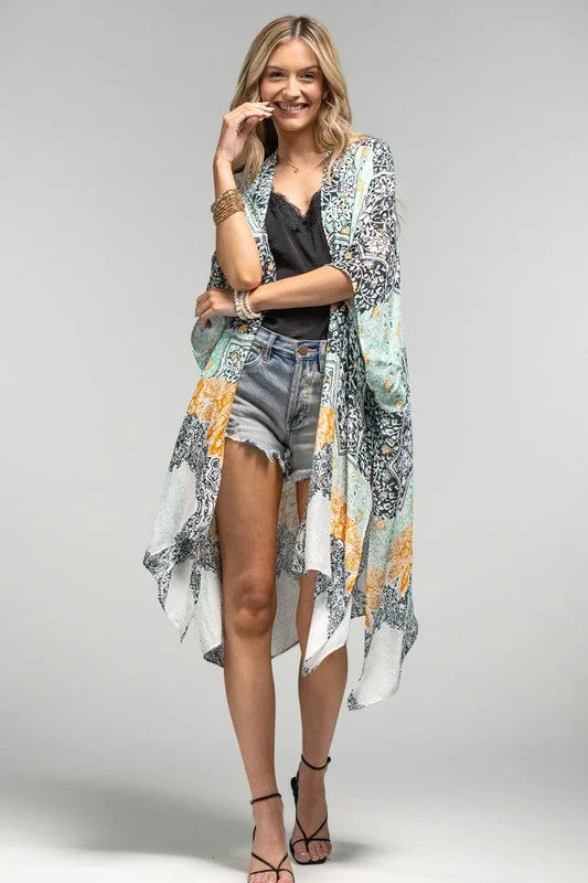 Weekend Special Multi Floral Damask & Paisley Printed Kimono Open Wrap Summer Coverup Top