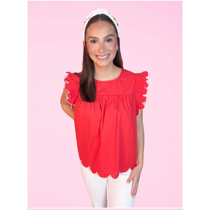 Big Savings The Christy Scalloped Top-Red
