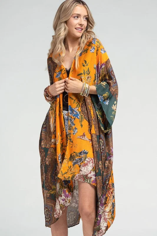 Online Only Windsor Dobby Jacquard Italian Print Floral Damask Motif Kimono Open Wrap Top