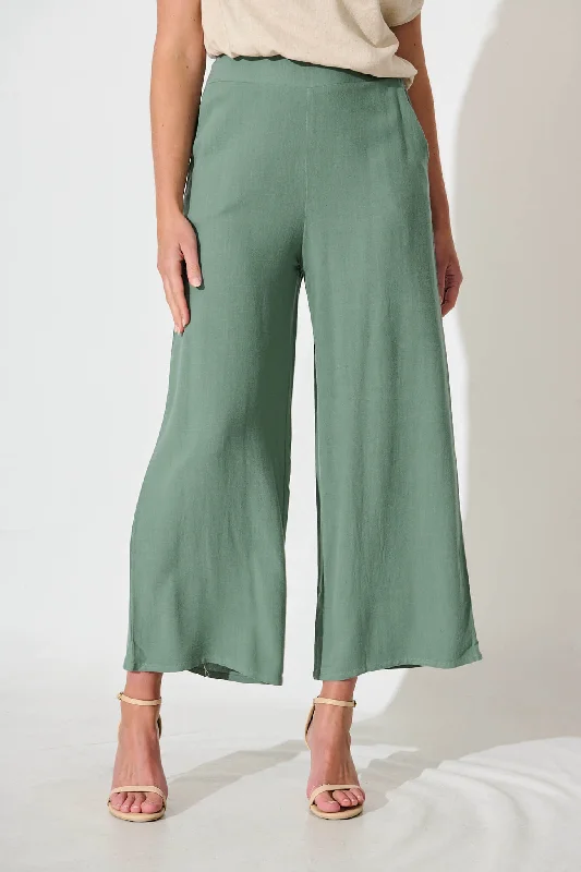 Weekend Offers That Tempt Sirsha Pant in Sage Green Linen Blend