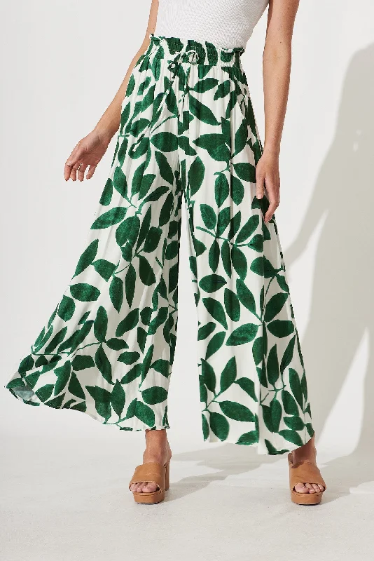 Stock Up and Save Mariah Pants In Cream With Green Leaf Print