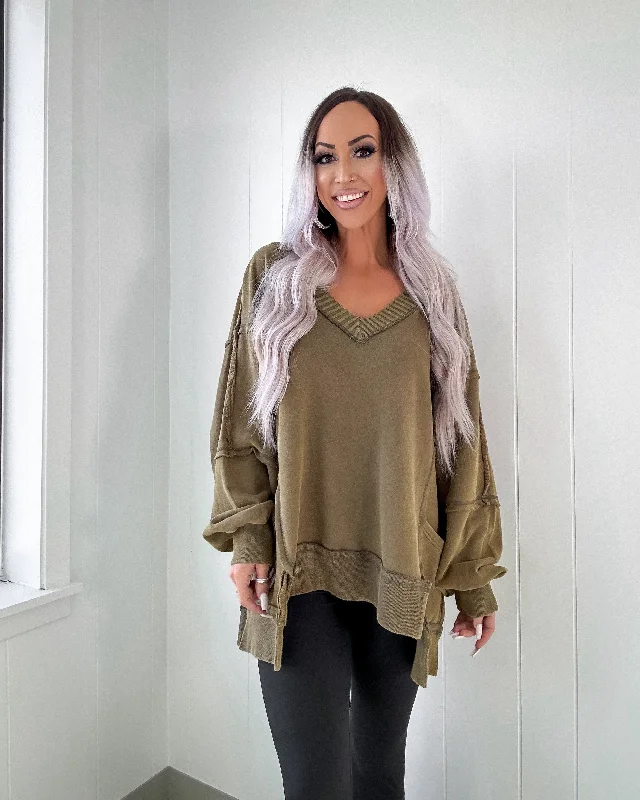 Low Prices Classic Love Mineral Washed Oversized Sweatshirt - Olive