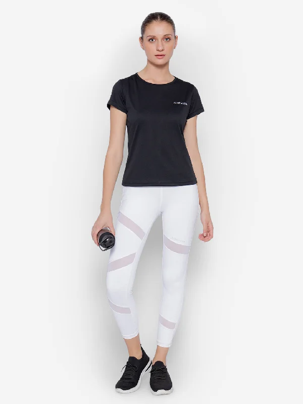 Stock Up JUMP USA Black Yoga Women Solid Rapid Dry Cut Out Sustainable T-shirt