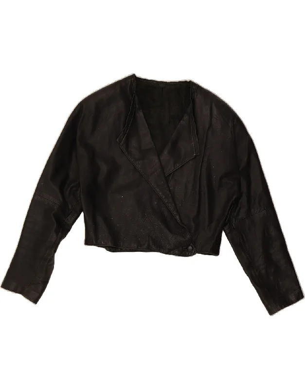 Discount Mania VINTAGE Womens Crop Leather Jacket IT 42 Medium Black Leather