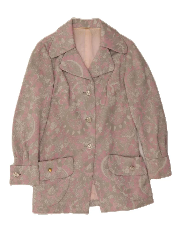 Low Prices VINTAGE Womens Abstract Pattern 3 Button Blazer Jacket UK 14 Medium Pink