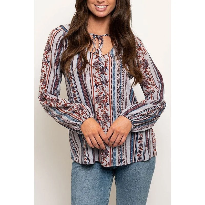 Fantastic Deals Boho Print Bubble Sleeve Top