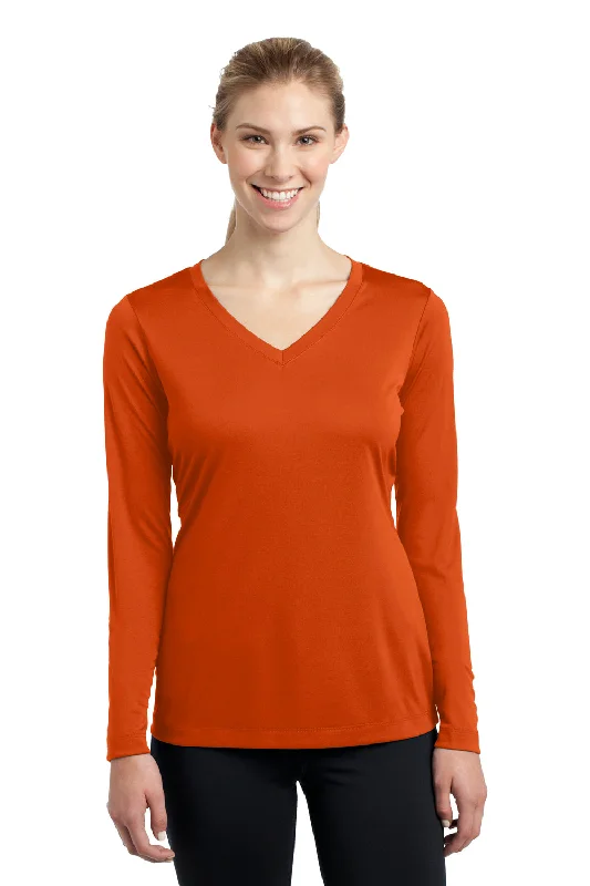 The Best Prices Sport-Tek Womens Competitor Moisture Wicking Long Sleeve V-Neck T-Shirt - Deep Orange - Closeout The Best Prices Sport-Tek Womens Competitor Moisture Wicking Long Sleeve V-Neck T-Shirt - Deep Orange - Closeout