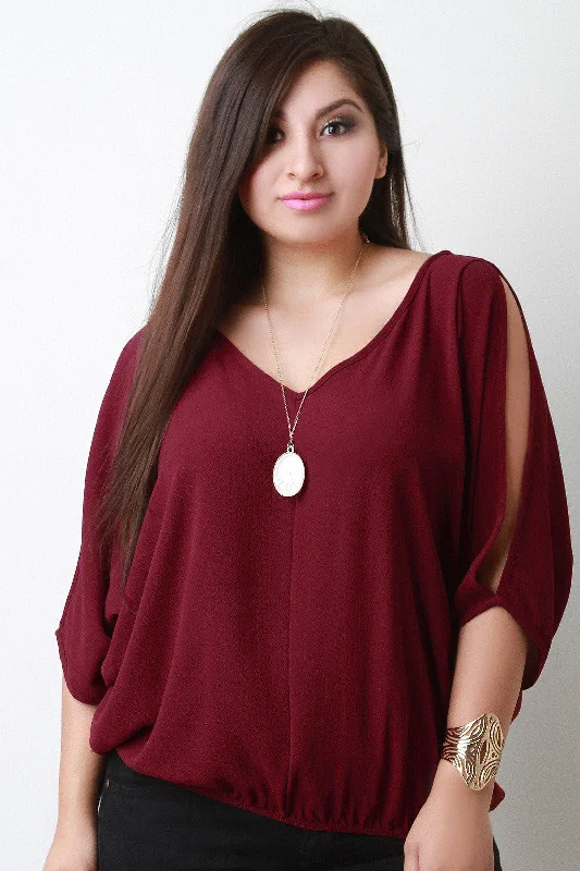 Deal Alert Caged V-Neck Cold Shoulder Dolman Sleeves Top