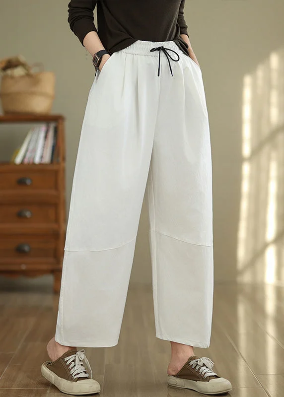 Buy Today Casual White Pockets Drawstring Cotton Pants Fall