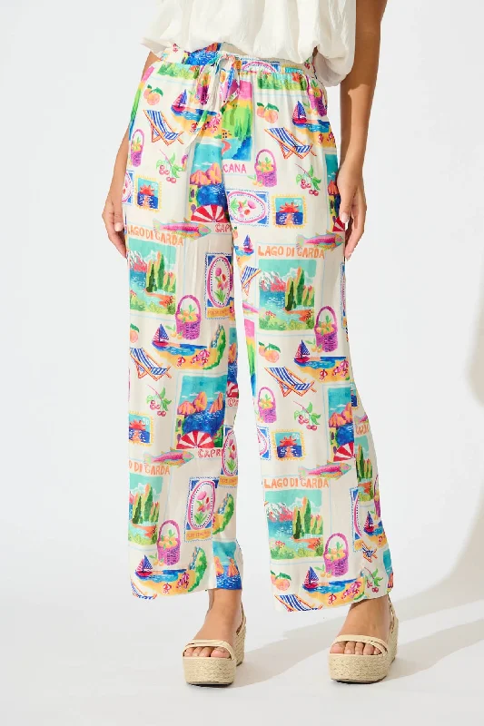 Weekend Extravaganza: Shop Now Eldrige Pant In White With Bright Resort Print