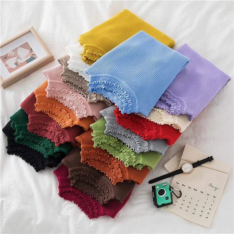 Last Chance Basic Frilly Mock Neck Sweater (17 Colors)