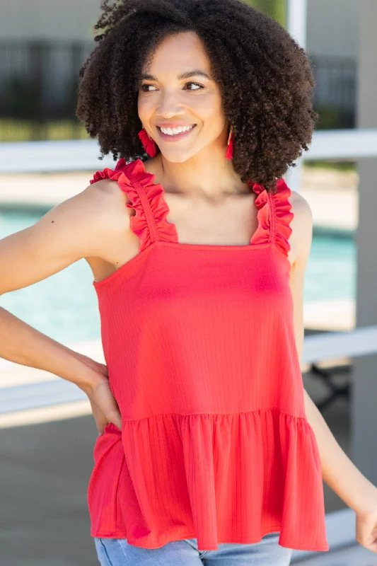 Price Smash Face The Truth Tomato Red Ruffled Tank