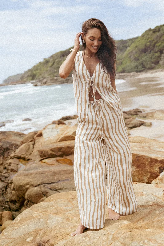 Online Exclusive Marmo Wide Leg Pant - Tan Stripe